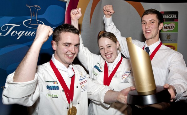 Left to Right: Christchurch Polytechnic Institute of Technology culinary students Rhys Barrington and Bonnie Smith with restaurant service student Gavin Larson.